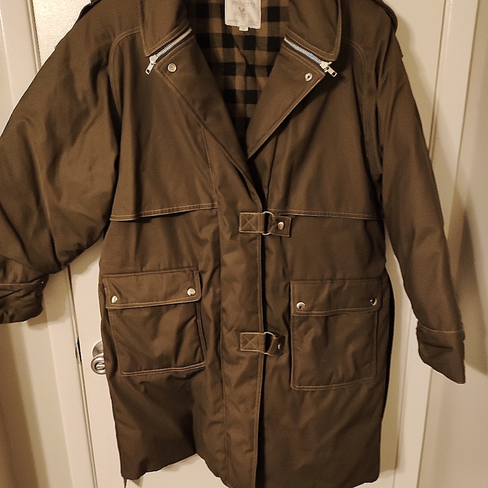 ♥️Mulberry Street Down Parka KhakiGreen long L flannel lined EUC